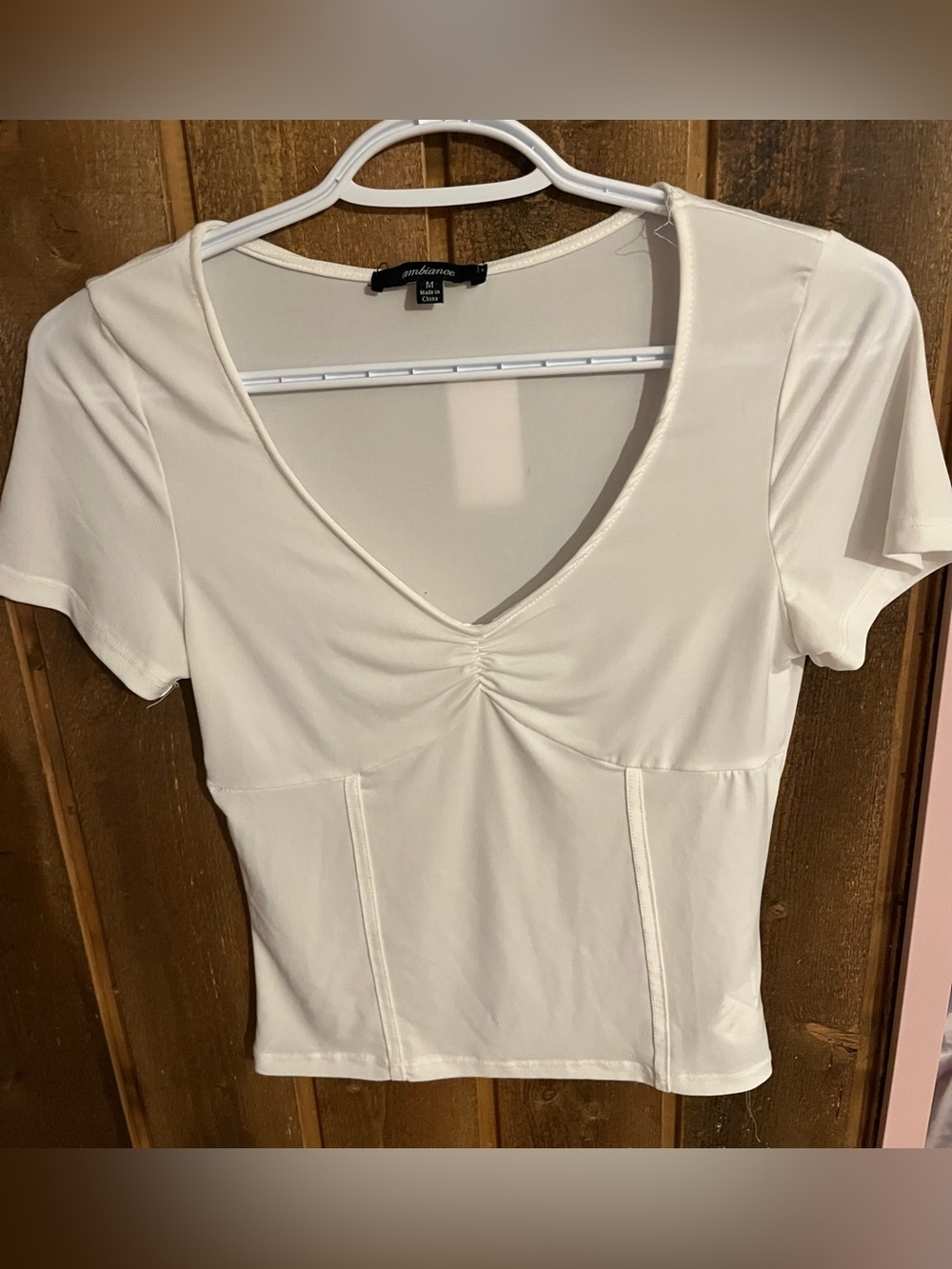 Ambiance Cream V-Neck Short Sleeve Crop Top